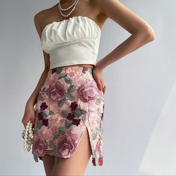 Floral Lace Skirt, Perfect For Date, Wedding, Holiday, Beach, And Seaside - Picture 3 of 5